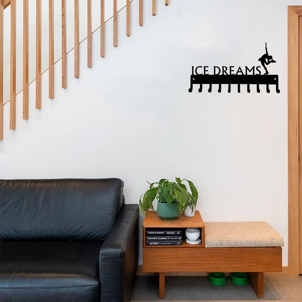 Ice Dreams Figure Skating Medal Hanger Rack - 14.5" with 10 Hooks: Metal Wall Art for Displaying Achievements