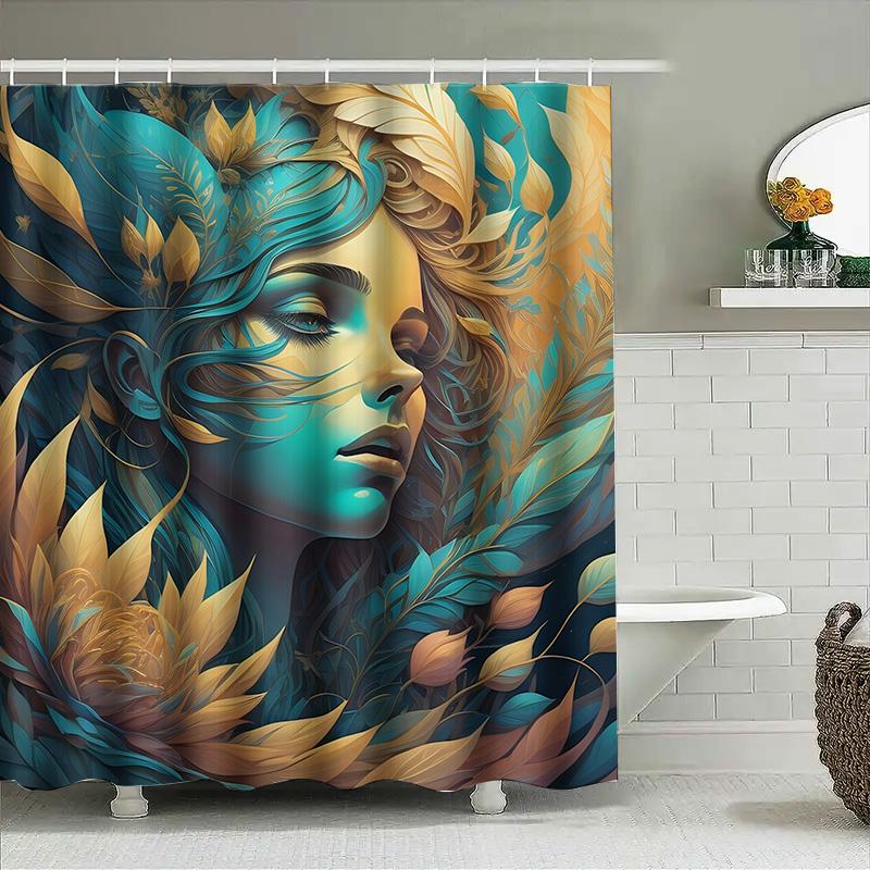 Mystical Woman With Feathers Waterproof Shower Curtain
