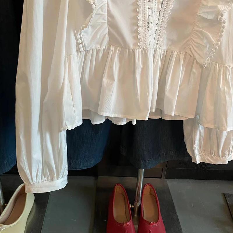 Dámské košile Volánové Zavinovací Nepravidelný dlouhý rukáv Ležérní Výstřih do V Jednobarevná Módní halenka