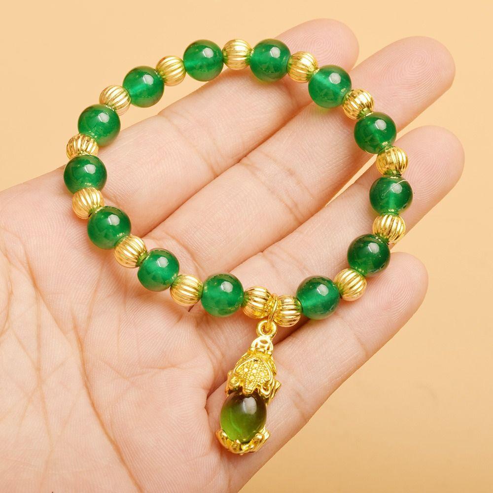 Delicate Pixiu Pendant Bracelet Chinese Style Beaded Bangles Imitation Marble Stone Bracelet  Lady