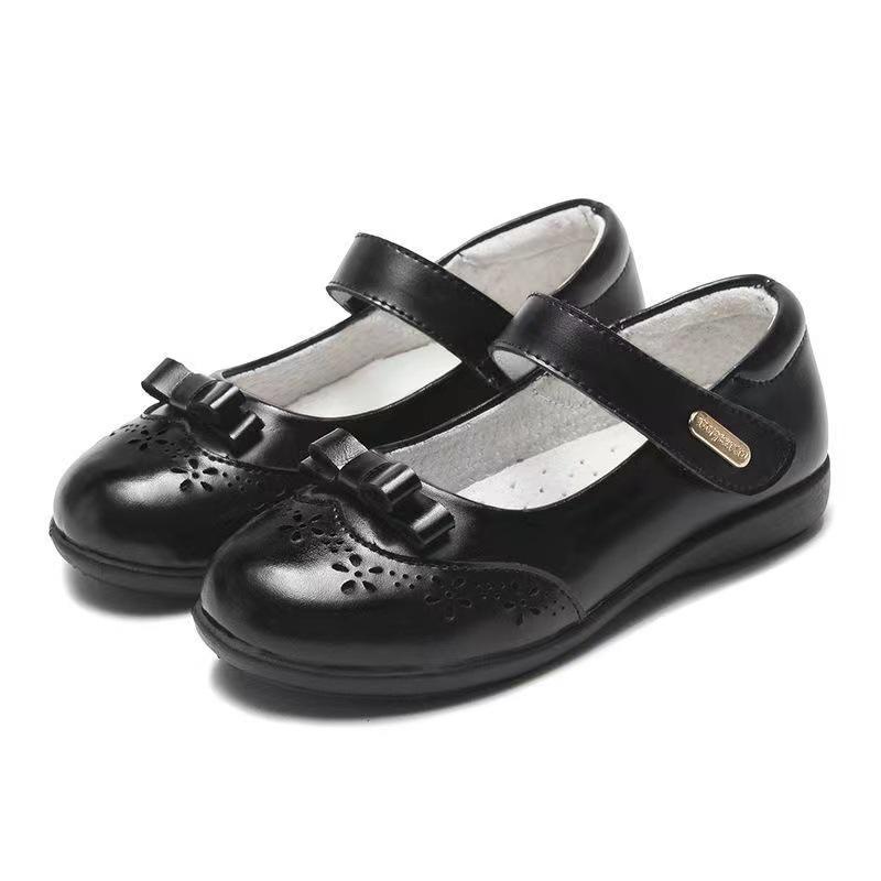 Black Genuine Leather Children's Performance Shoes - Little Princess Campus Style