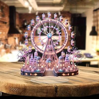 Enfeite de roda gigante 2D decoração plana de acrílico com base de mesa castelo gigante