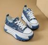 Mode 6CM Denim Echtleder Plateau Keilabsatz Schuhe Klobiger Sneaker Lässig Bequem High Brand Strass Frühling Bling Herbstschuhe