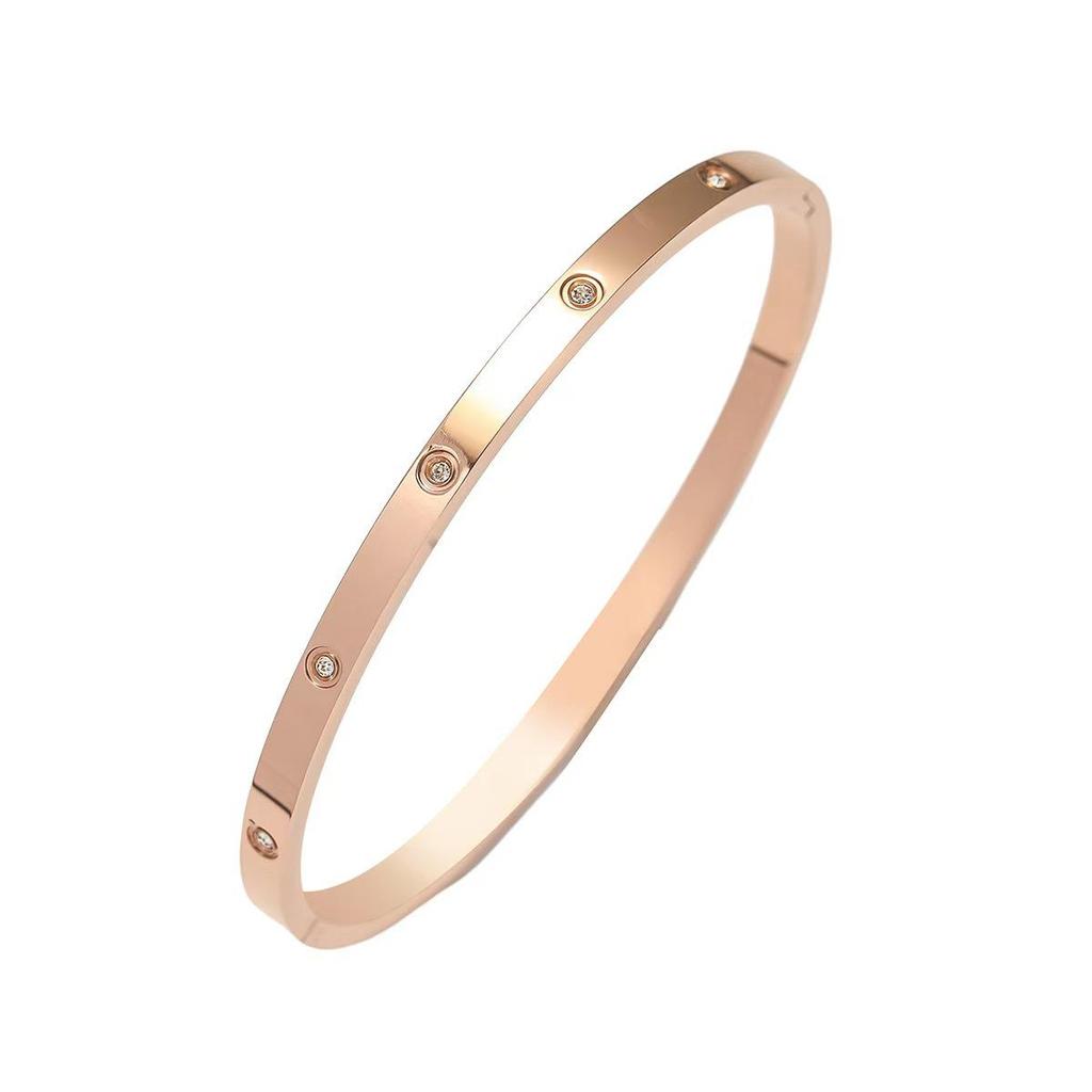 European & American Titanium Steel Hollow Electroplated Bangle with Diamonds - Versatile Stainless Steel Women's Fashion Jewelry