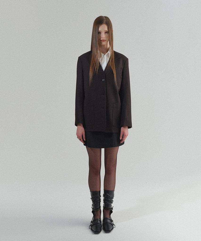 Flmo Minimalist Collarless Jacket [Black]