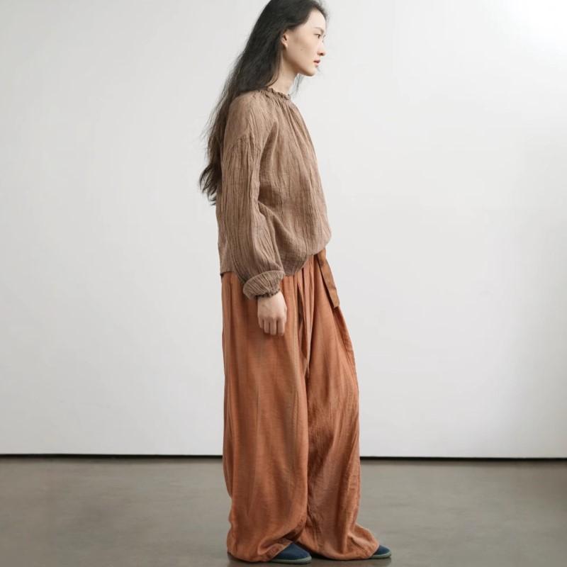 Johnature Women Vintage T-Shirts Solid Color Spring Long Sleeve O-neck Chinese Style Female Loose T-Shirts