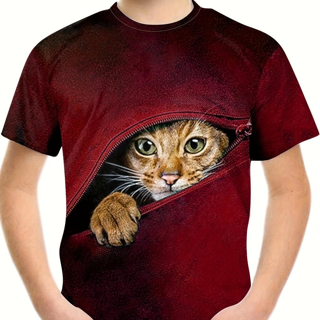 Boy's Girl Cat Graphic T-shirt Fashion Casual Breathable 3D Print Tee for Outdoor Activities Children Harajuku Tshirt