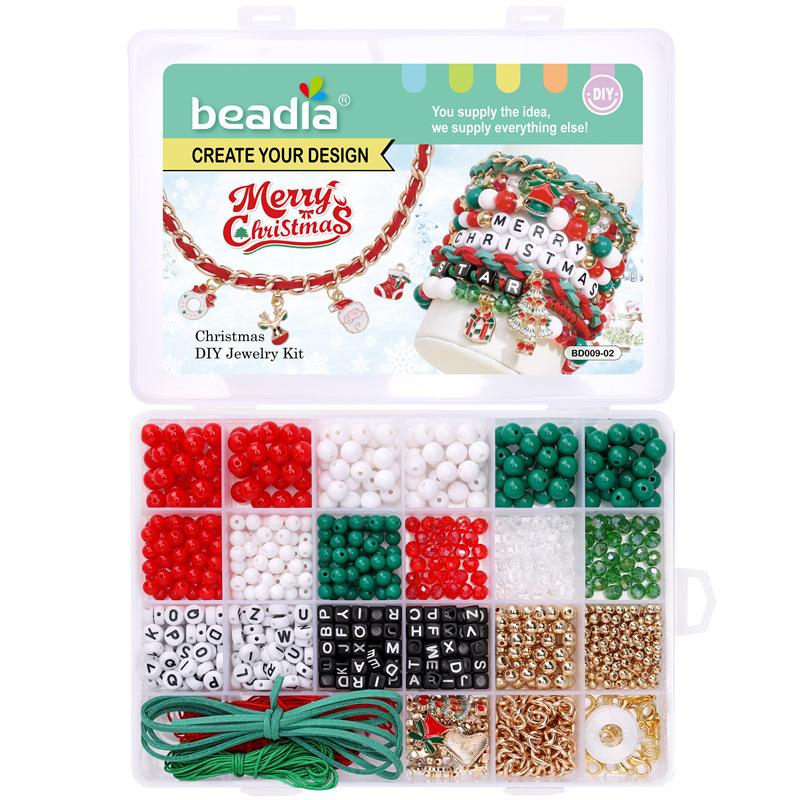 24-Fächer-Weihnachtsperlen-Set für Armband-Herstellungs-Kit DIY-Schmuck-Halsketten Bastelbedarf Feiertags-Geschenkbox