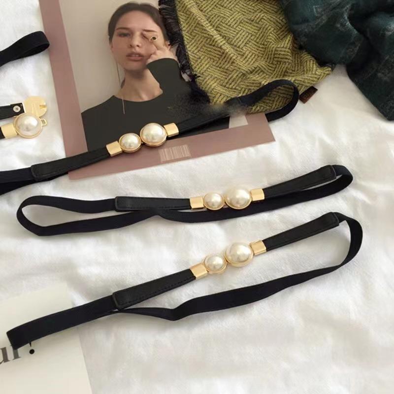 Curea creativă cu cataramă cu perle Rochie din piele PU Fusta Talie elastică Curele subțiri pentru femei Curele pentru femei