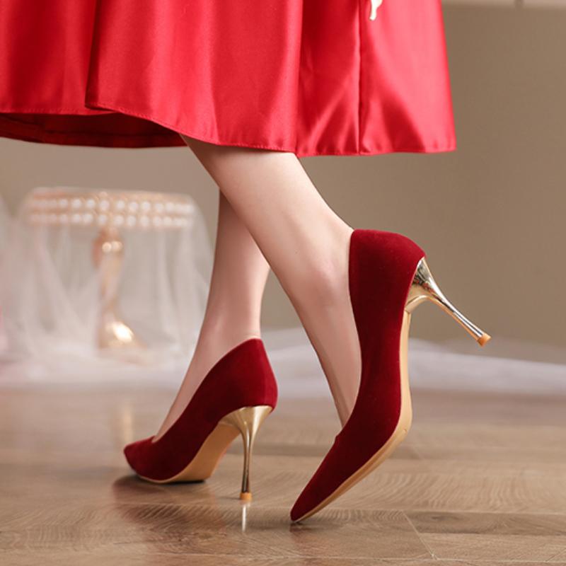 Fashion Fashion Red Wedding Shoes for Women 2024 Spring/Summer/Autumn New Pointed Toe Women Shoes Fine High Heels Bride Shoes Size 34-42