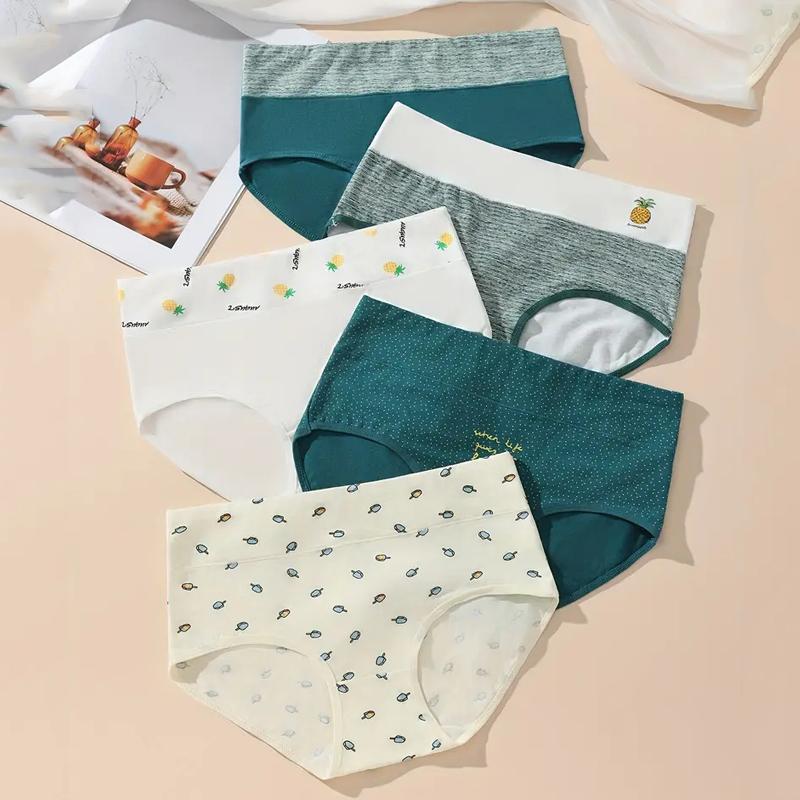 5 sztuk Bawełniane Majtki Damskie z Wysokim Stanem Modelujące Sylwetkę Oddychająca Modna Nadruk Dziewczęce Figi Seksowna Bielizna Damska