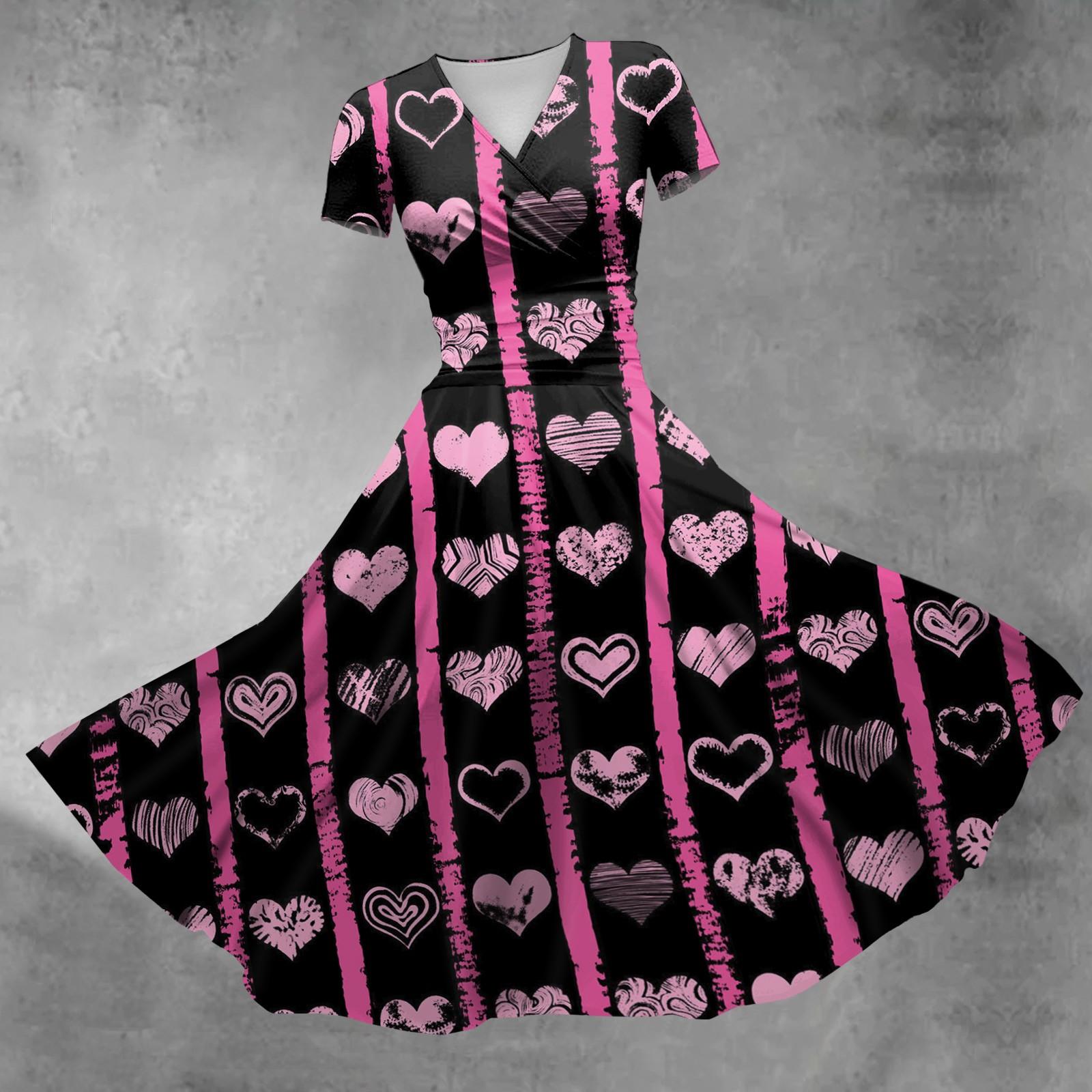 

Женское платье принцессы, сексуальное плиссированное платье с короткими рукавами и v-образным вырезом на день святого Валентина, с принтом на талии L чёрный