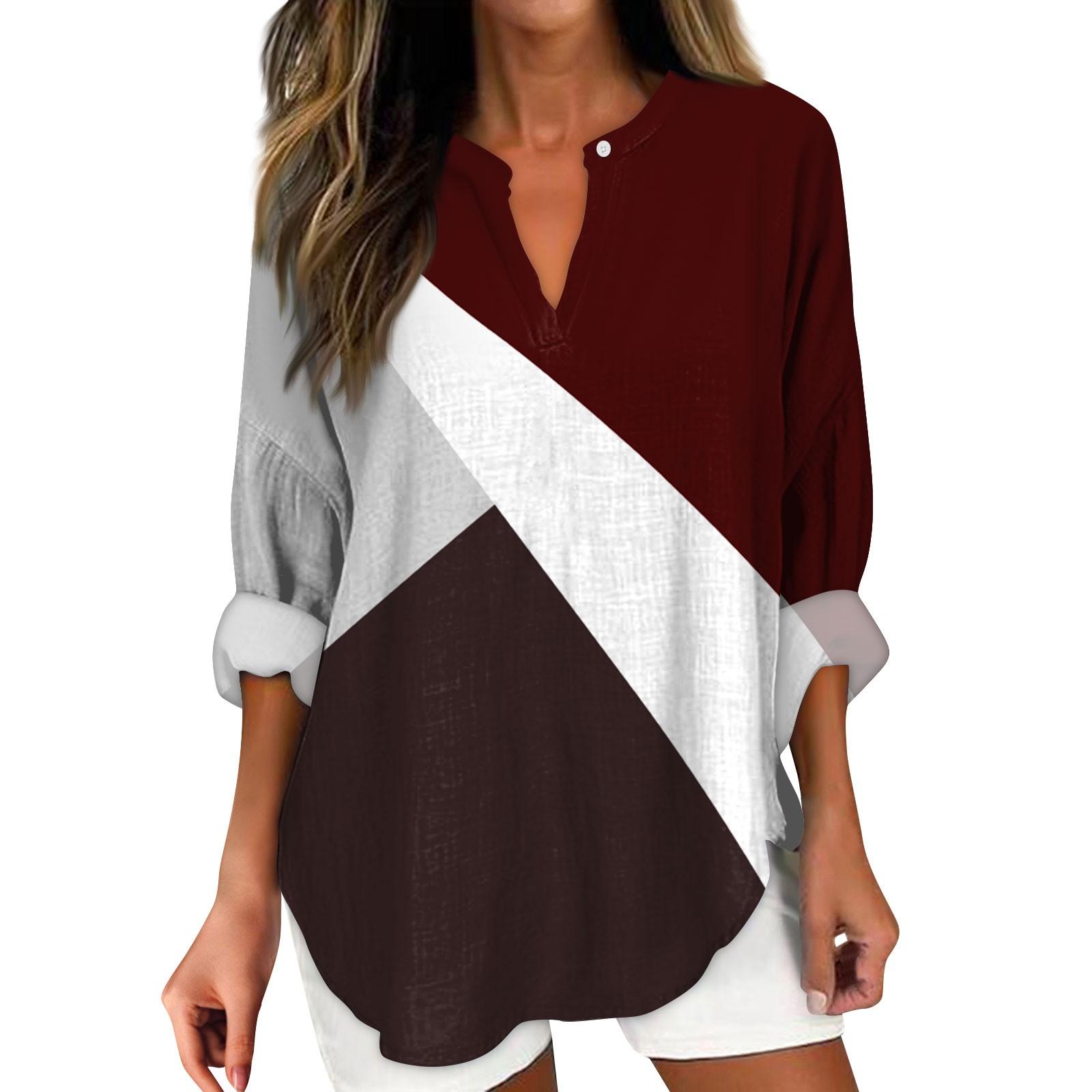 

Жіночий модний повсякденний жіночий топ з конопляним принтом і довгими рукавами з V-подібним вирізом XL винний