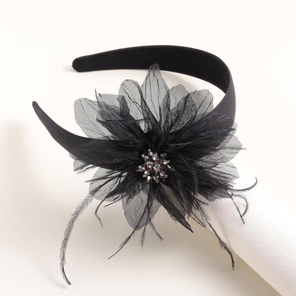 Elegante Chapéu Fascinator com Miçangas Acessórios de Cabelo Artesanais com Penas para Mulheres Cocar com Penas Arte dos Anos 1920