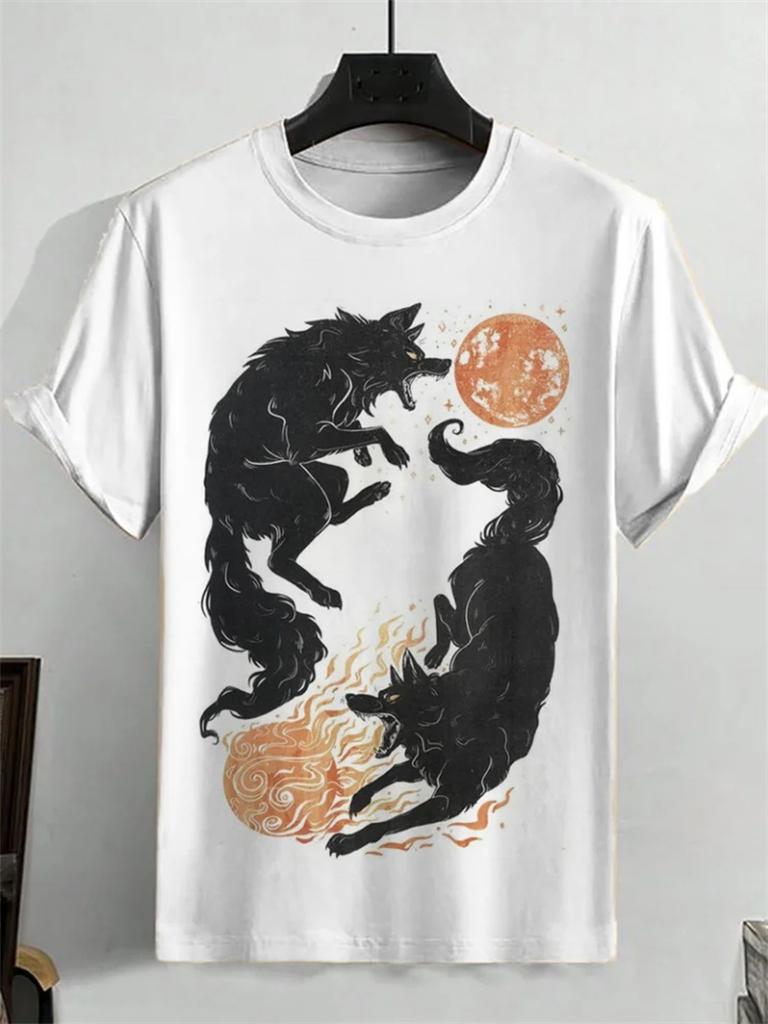 Japanisches Ukiyo-e Grafik T-Shirt Herren Tier Wellen Sonne 3D-gedruckte T-Shirts Lässig Kurzarm Tees Outdoor Übergroße O-Ausschnitt Oberteile