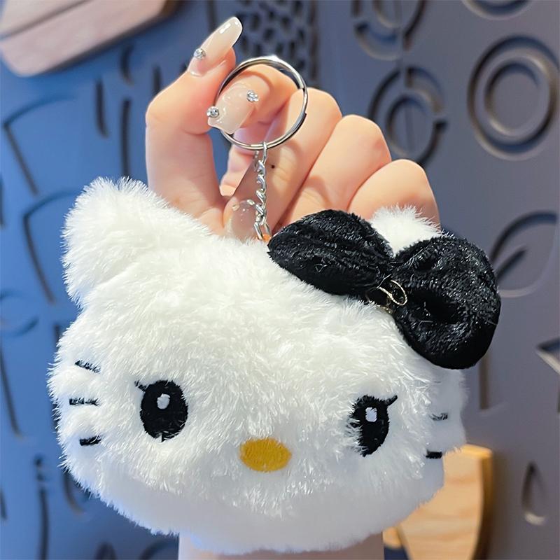 Kawaii Hello Kitty Keychain Cute Sanrio Cartoon Plush Soft Stuffed Doll Bag Key Ring Pendant Women Girls Birthday Gift