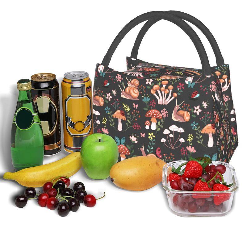 Mushrooms Snails Butterflies Ladybugs Thermal Lunch Bag Reusable Waterproof Cooler Insulated Lunch Box for Work Travel Picnic