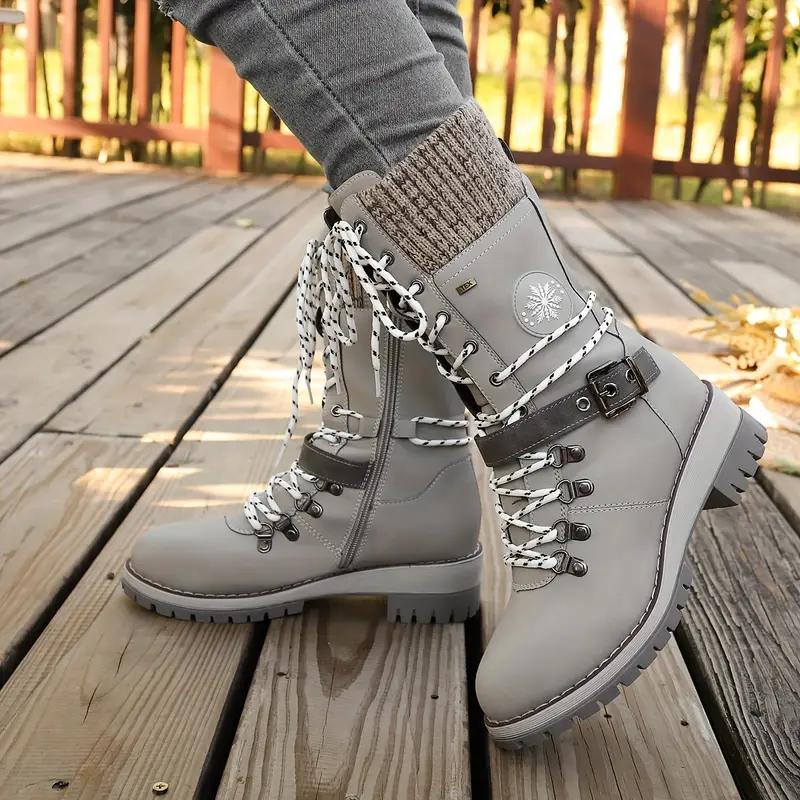 Women Mid-calf Boots Winter Plush Warm Snow Boot Outdoor Non-slip Platform Boots Fashion Women High Top Cotton Shoes Botas Mujer