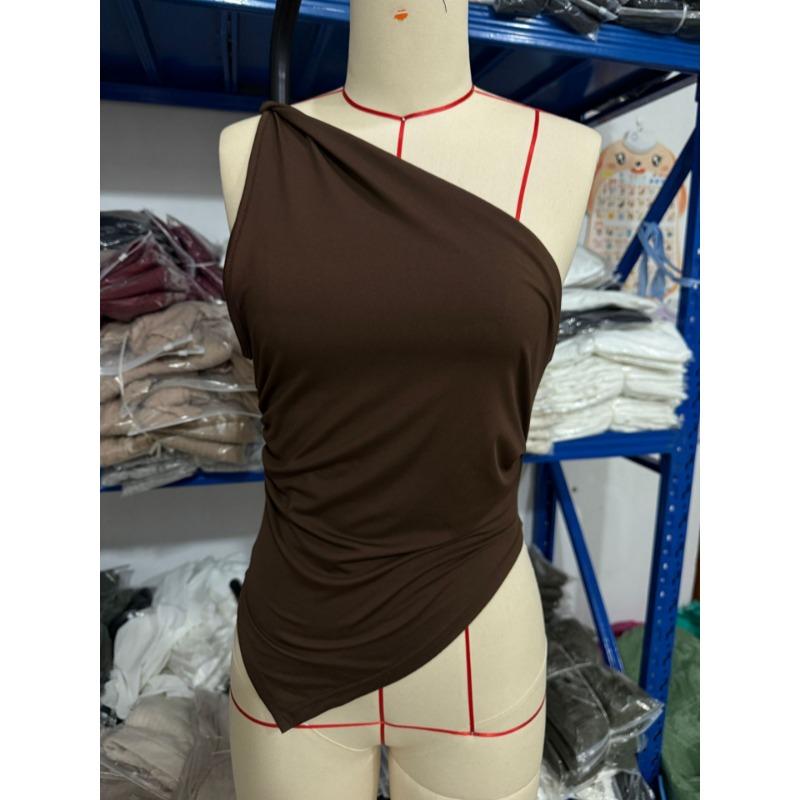 Spring Summer Irregular Off-the-shoulder T-shirt Skinny Sleeveless Short Top Diagonal Collar Sweet Spicy Style Party Vest Streetwear Shirt Clothing