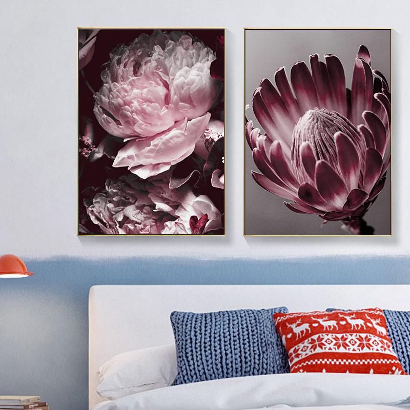 Nordic Posters And Prints Big Pink Peony Rose Flower Leaves Wall Art Canvas Painting Wall Pictures For Living Room Home Decor