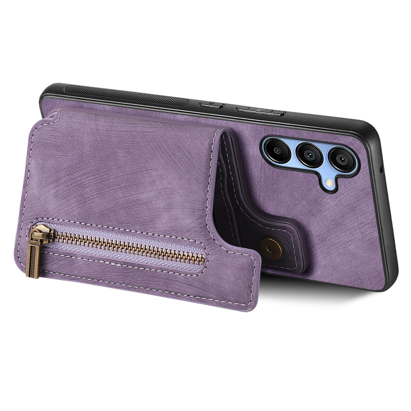 

D15 For Samsung Galaxy A24 4G (162.1 x 77.6 x 8.3mm) Phone Case Retro Zipper Wallet Cover with Kickstand Purple