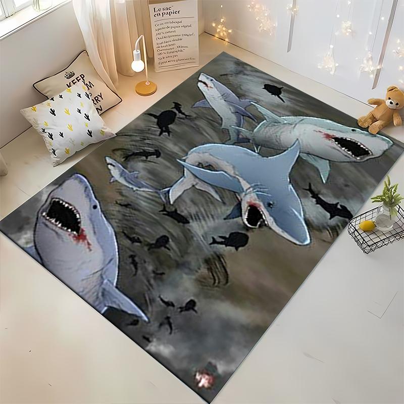 Shark Attack Pattern Carpet with Ocean Theme and Realistic Design Suitable for use as an anti-slip for living room bedroom sofas