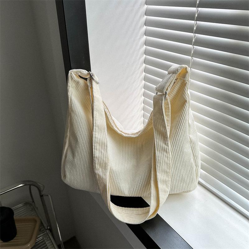 Casual Corduroy Hobo Shoulder Bag, Minimalist Solid Color Handbag, All-Match Retro Bag