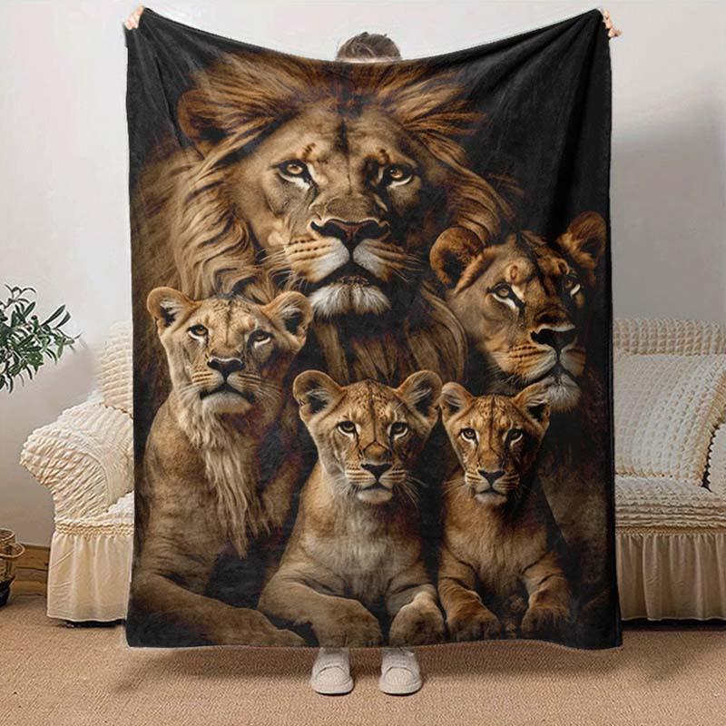 1pc Lion Printing Lightweight Flannel Blanket, Comfortable and Warm Blanket, for Camping Sofa Bed and Couch Office, in All Seasons