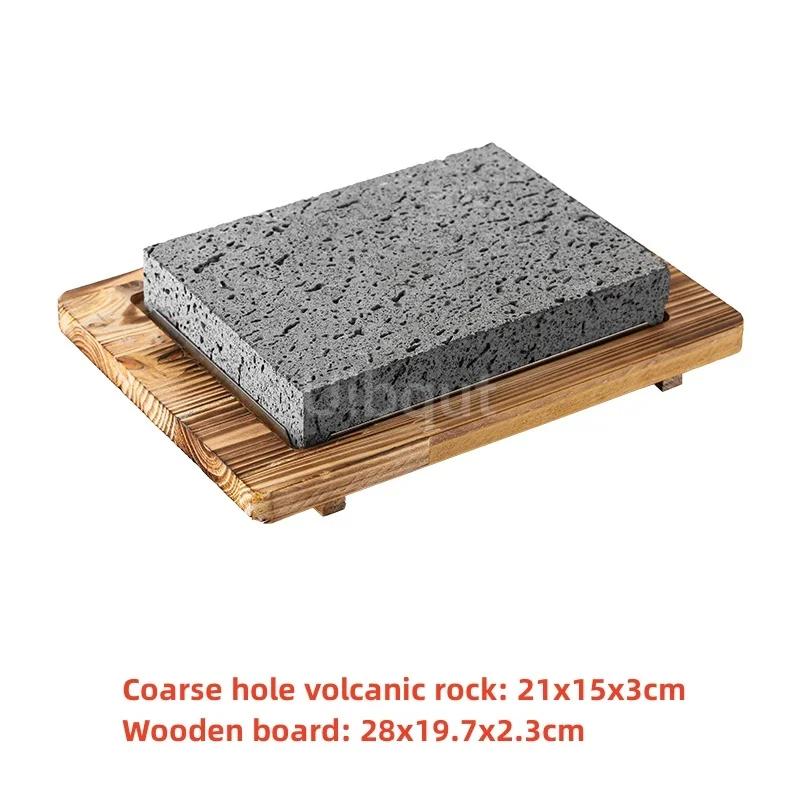 High temperature resistant volcanic rock natural stone steak tray grill plate granite slab board frying plate rock stone slab