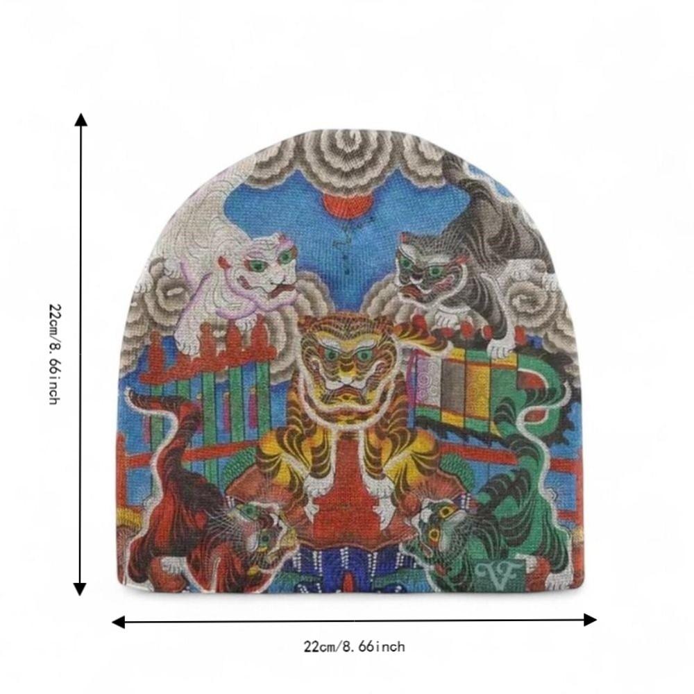 Warm Knit Brimless Skull Cap Elastic Graphic Knit Beanie Vintage Printed Beanie Hat  Outdoor Travel