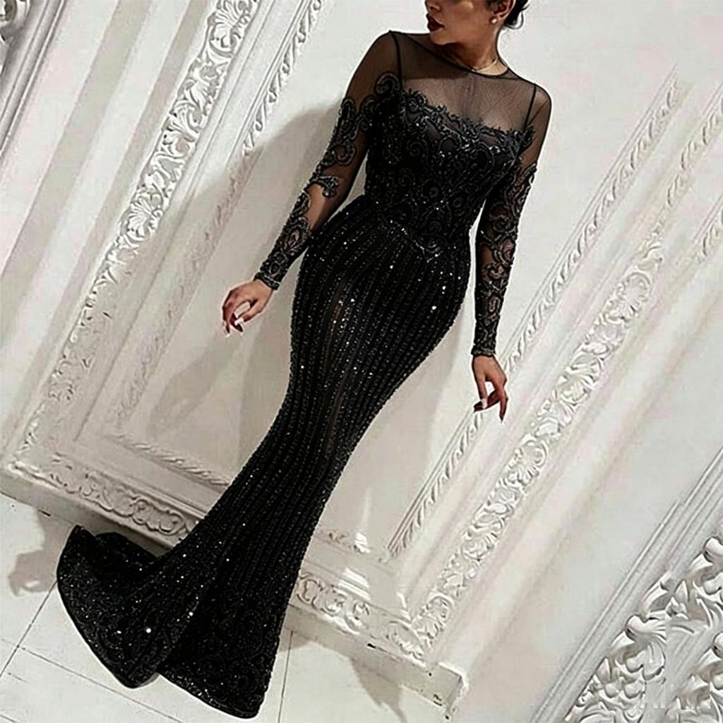Cocktail & Evening Dresses - Spring Summer Sequined Gold High Waisted Bodycon Midi Dress Elegant Office Slim Fit Long Dress