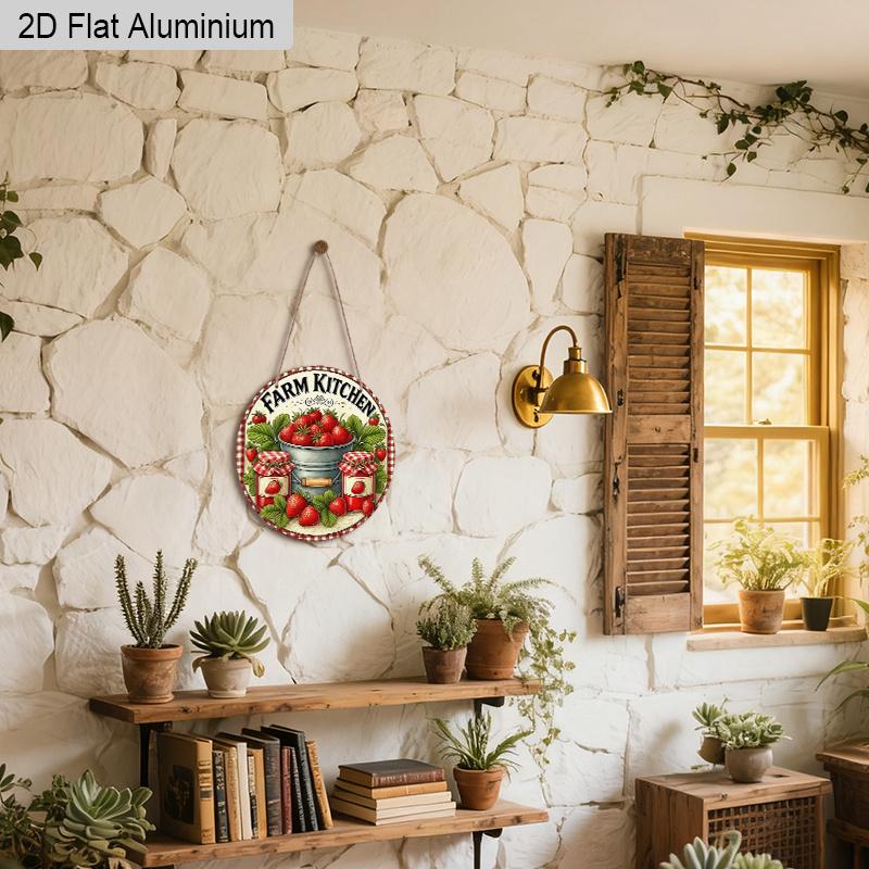 2D Flat 1pc Vintage Strawberry Aluminum Decoration Plaque, Strawberry Pattern Sign, Kitchen Decor, Pantry Decor, Farmhouse Cafe Decor and Farmers
