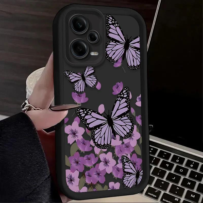 Purple Butterfly And Flower Design Silicone Case For iPhone 17 16 15 14 13 12 11 Pro Max Plus Air
