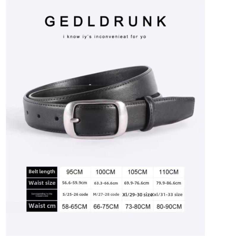 Women's Genuine Leather Belt: Stylish, Versatile Buckle, High-Grade Design for Jeans, Simple Cowhide.