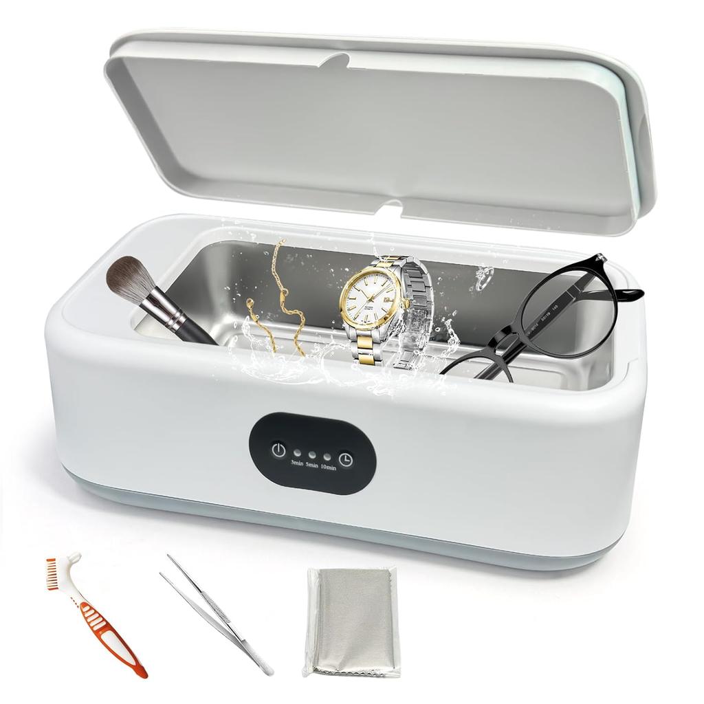 MTWML Ultrasonic Glasses Cleaning Machine,49Khz 22Oz Jewelry Clean Machine with 3 Modes Timer for Ring Earring Dentures Necklaces Watch Strap Keycap