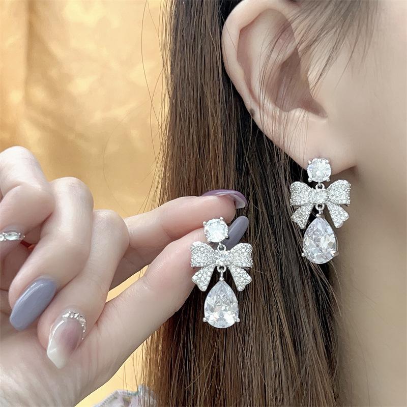 Elegant Rhinestone Bowknot Stud Earrings - Versatile, Sparkly, Luxury Women s Gift