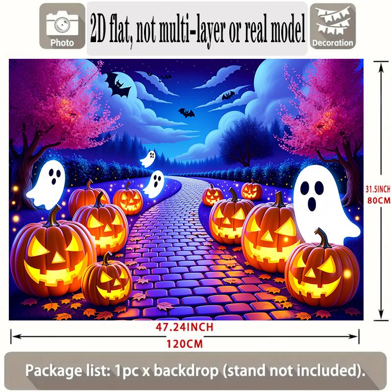 Party Backdrop Halloween Flat Banners Spooky Pumpkin Ghosts Cobblestone Path Celebrations Photo Background Decor Front Door Decor
