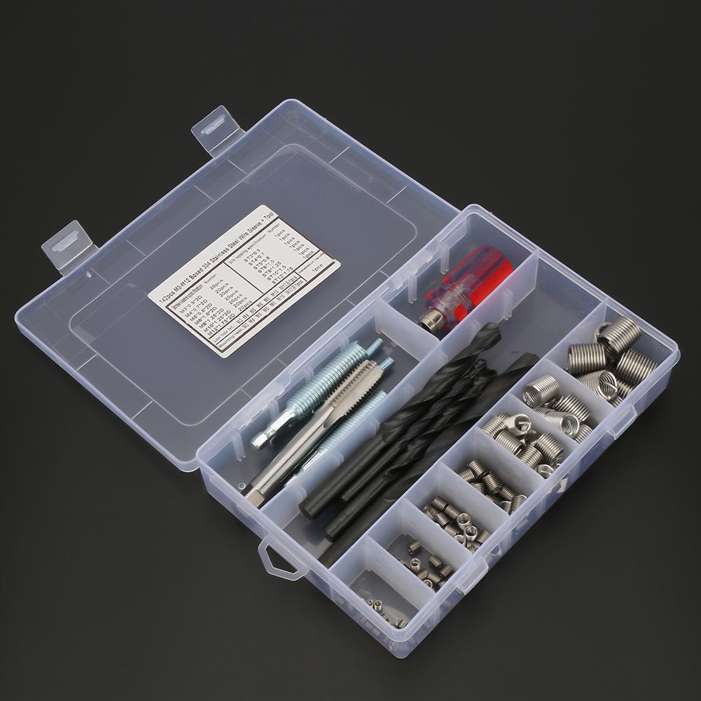 142Pcsset Stainless Steel Wire Screw Sleeve Thread Repair Insert Kit Tool Set