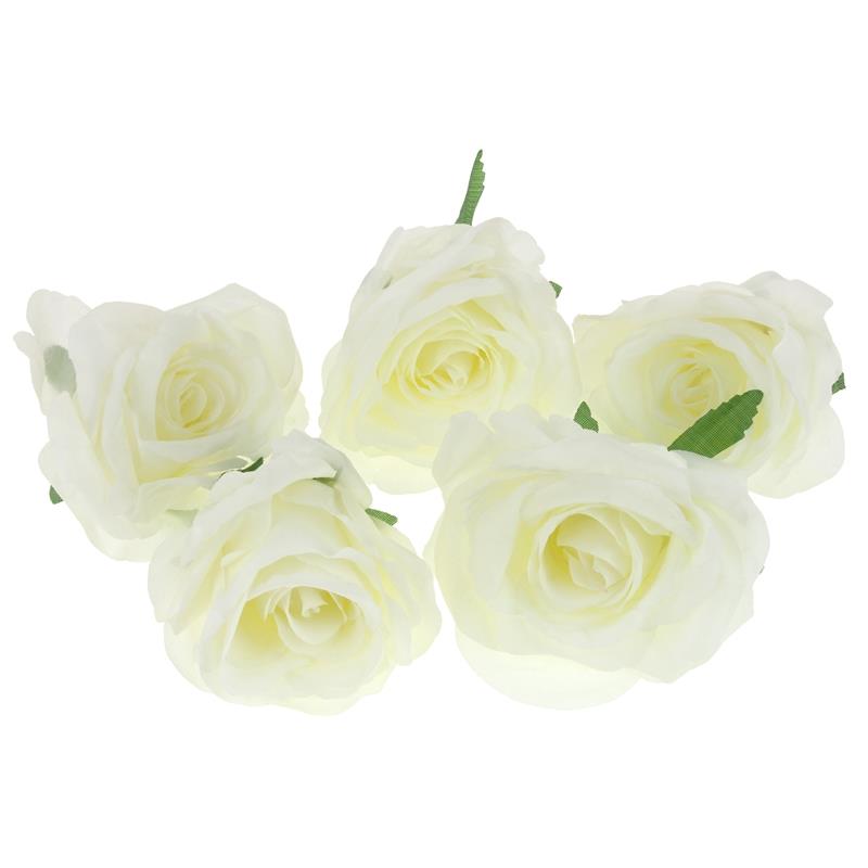 Rose Head Artificial Flowers for Arrangement Decoration 5 Pcs - White
