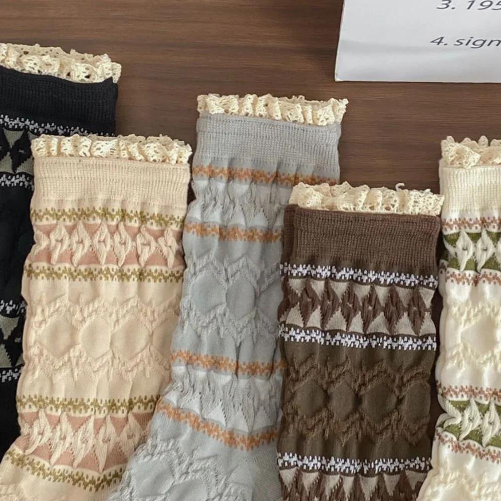 1 Pair Vintage Harajuku Women Socks Fashion Lace Edge Cute Sweet Flower Print Foot Socks  Streetwear Korean Style Female Socks