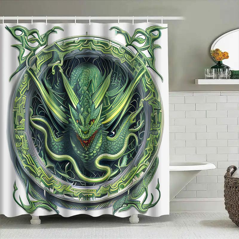 Dragon-Themed Shower Curtain With Vibrant Green Colors Perfect For Adding A Mystical Touch To Any Bathroom Decor Bring Your Spac