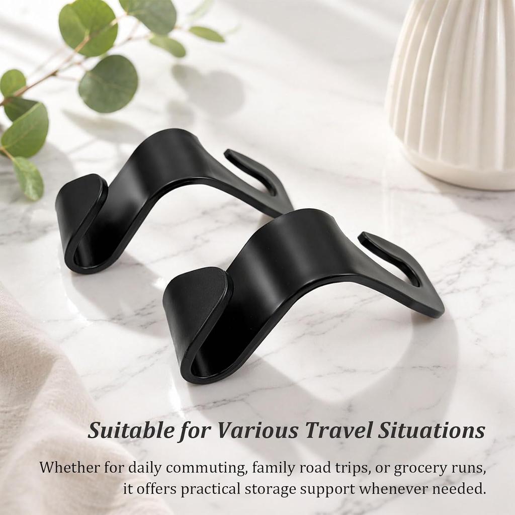 Black 4-Pack Car Headrest Hooks, Rotating Vehicle Seat Organizer for Purses, Handbags, Groceries, Backpacks, and Coats