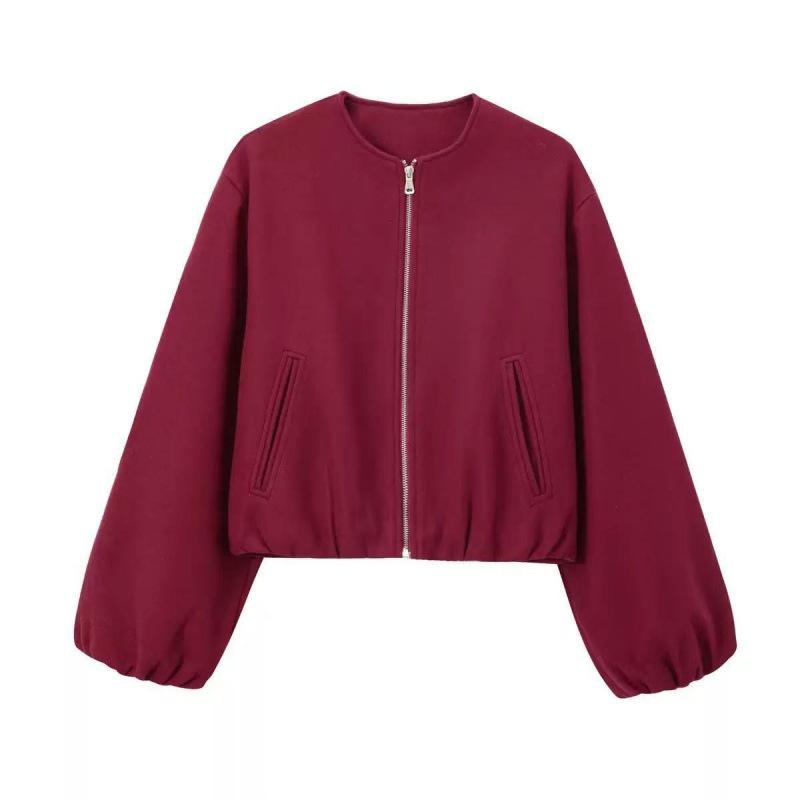 European and American Style, New Women's Clothing, Fashionable Versatile Round Neck Soft Short Bomber Jacket