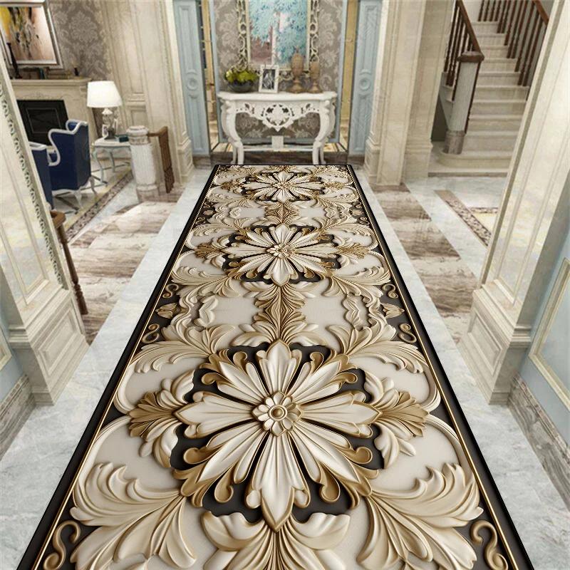 Luxusní koberec v evropském stylu do dlouhé chodby, protiskluzový, na schodiště, bytový dekor, běhoun, přizpůsobitelný, koberec do uličky, kuchyňská rohožka, na míru