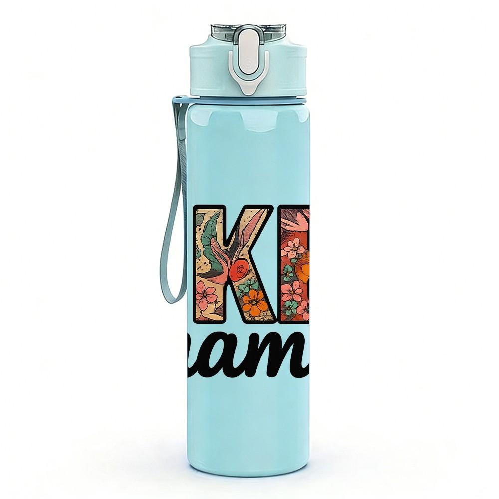 1PC Inked Mama Retro Bold Letter Print 750ml Color Plastic Sports Water Bottle Leakproof Flip Straw Lid Suitable for Sports Office Home Use