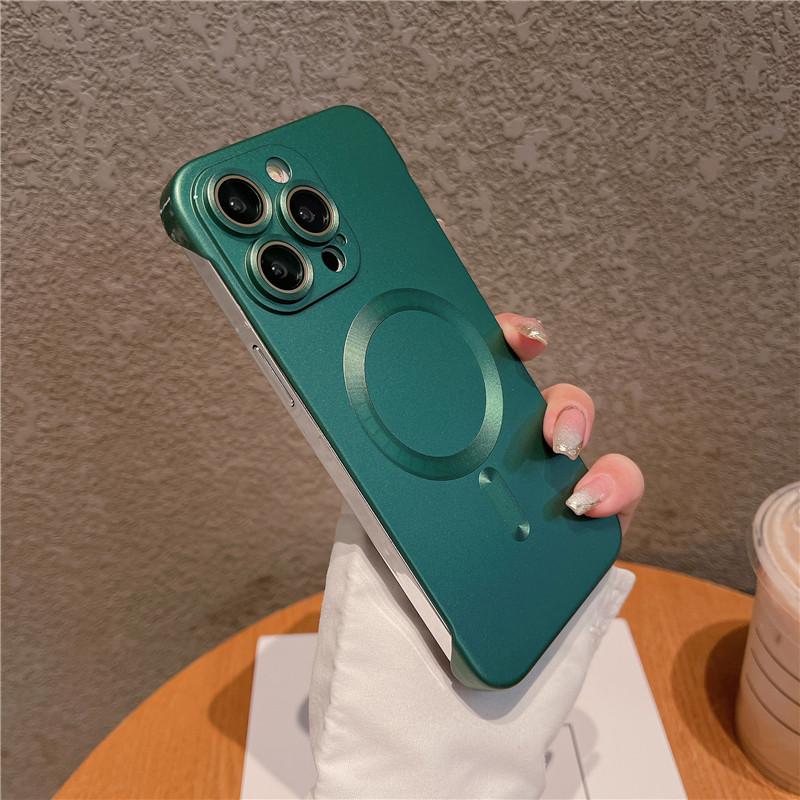 Frameless Plating Metallic Paint Magnetic Hard PC Case For Apple iPhone 15 14 13 12 Pro Max Plus Matte Anti-fingerprint Shockproof Back Cover Shell