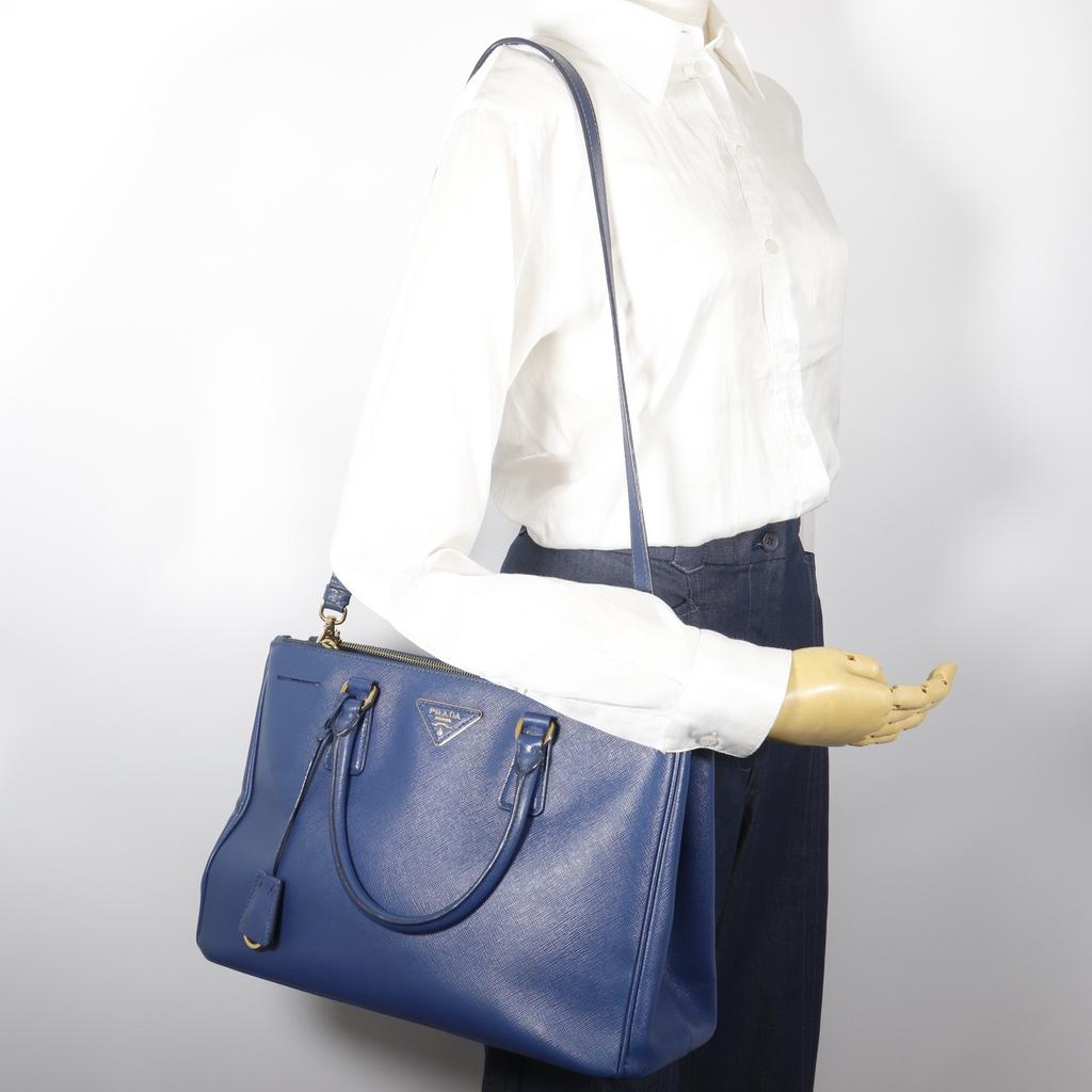 PRADA Galleria Tote Bag 2WAYShoulder Blue Safiano Women Used