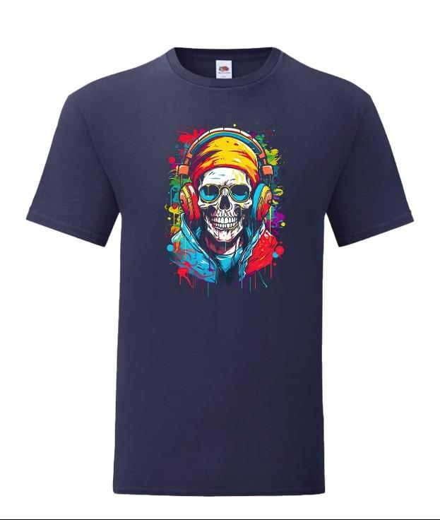 Streetwear Skull cotton TShirt Urban Graffiti Art Neon Splash colourful Tee L