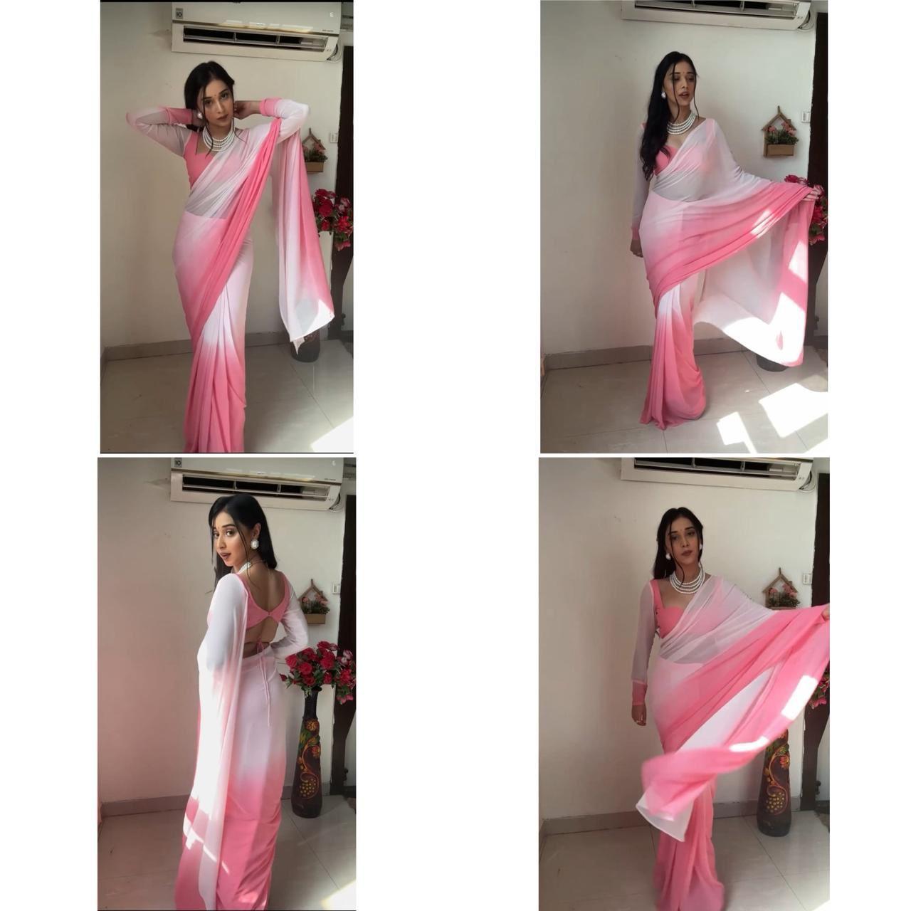Pure Soft Georgette With Beautiful Bandhani Design In Digital Printed Ready To Wear Saree(