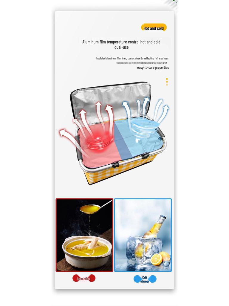 Faltbarer isolierter Picknickkorb Lunchtasche - Tragbare Sommer-Kühltasche mit Kühlakku und Aluminiumfolienisolierung